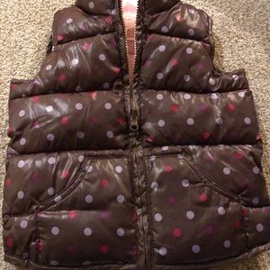 Old navy brown pink purple polka dot vest girl 3T